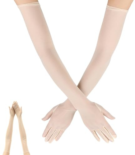 Lange Handschuhe Damen,Tüll Handschuhe Damen,Hautfarbe Handschuhen Kostüm,Netzhandschuhe,Halloween Tüllhandschuhe,Gloves Costume,Elegant Long Armstulpen Gloves für Hochzeiten,Oper,Abend Party,Karneval