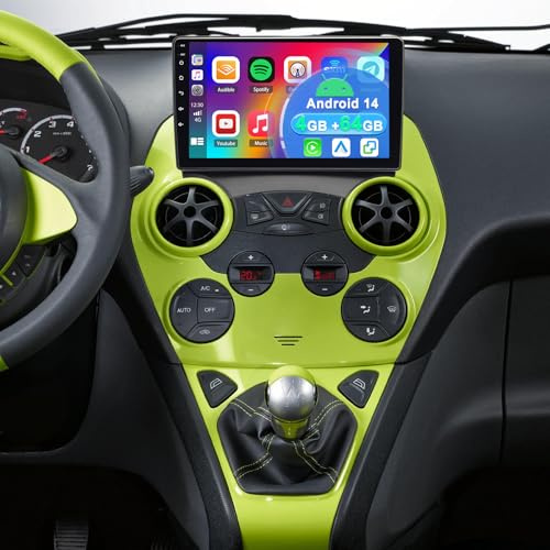 4+64GB Android 14 Car Stereo for Ford Ka 2008-2014 for Ford KA Edge 2010 with Carplay Android Auto, 9 inch Touch Screen Display Radio Multimedia Player Head Unit GPS Navigation SWC FM RDS Mirror Link