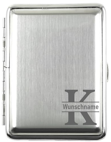 Zigarettenetui Metall mit Monogramm Gravur für 16 Zigaretten Silber gebürstet Lasergravur personalisiert Zigarettenhülle mit Wunschname