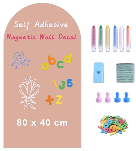 WIBOSOGA Magnetische selbstklebende Tafelfolie mit Zubehör, 80x40 cm, Rosa | Abwischbare Magnettafel für Schule & Büro, inkl. Kreide, Magnete & Mikrofasertuch –selbstklebende schwarze Wandtafel