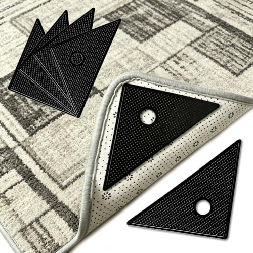 Aurinovellia 4 Stück Antirutsch Pads für Teppich, selbstklebend und rutschfest, Antirutschmatte Teppichstopper waschbar wiederverwendbar, zum Ecken fixieren, extra Starke Gel Haftung, rückstandsfrei