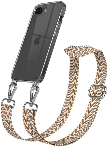 EAZY CASE Handykette - Verstellbares Taschenband kompatibel mit iPhone 17e, Schulterriemen, Handykordel mit Silikon Hülle, Umhängetasche, Braun Silber