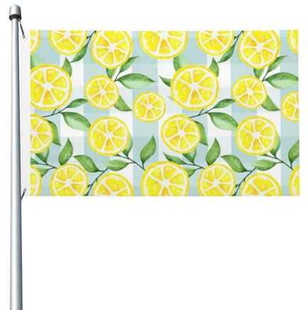 Bandiera a scacchi gialli e verdi con motivo limone, 152 x 91 cm, con occhielli, bifacciale, per giardino.