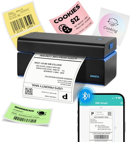 ORGSTA Impresora Termica T001 Plus Bluetooth Impresora de Etiquetas de Envío 4x6 Impresora Etiquetas Autoadhesivas Etiquetadora