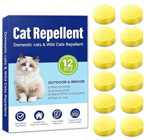 12 Pack Cat Repellent for Garden, Cat Deterrent, Natural Cat Deterrent, Natural Peppermint Oil Cat Repellents Balls, Indoor/Outdoor Cat to Keep Cats Off Lawn, Yard, Furniture & Scratching/Chewing