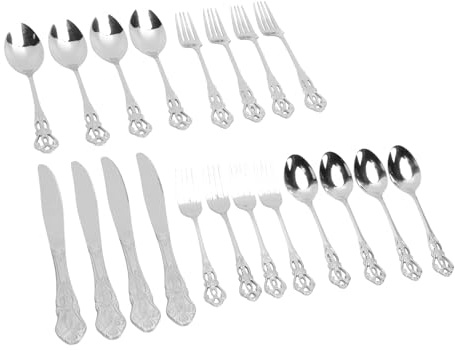 Fafeicy Juego de Cubiertos de 20 Piezas Juego de Cubiertos de Acero Inoxidable 18 10 Diseño Vintage Pulido con Espejo con Cuchillos para Carne Tenedores Cucharas para Comedores Familiares (SILVER)