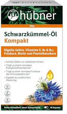 Hübner Schwarzkümmel-Öl Kapseln | kaltgepresstes Öl | aus 100% rein ägyptischen Samen | 90 Kapseln