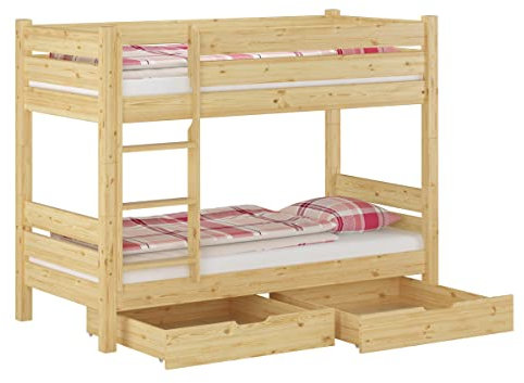 Erst-Holz®Etagenbett 90x200 Hochbett Kiefer Natur teilbar Rollrost Matratzen Bettkasten 60.16-09T80MS2