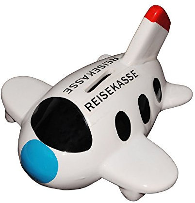 alles-meine.de GmbH XL Spardose - Flugzeug Reisekasse - z.B. für Hochzeitsreise - stabile Sparbüchse aus Porzellan / Keramik - Sparschwein - lustig witzig - Urlaubsflieger / ..