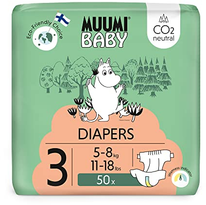 Muumi Baby Öko Windeln Größe 3, 5-8 kg 50 Stück, Weiche Premium Windeln | Weich und hautfreundlich, Atmungsaktiv, Saugfähig, Keine unnötigen Chemikalien |