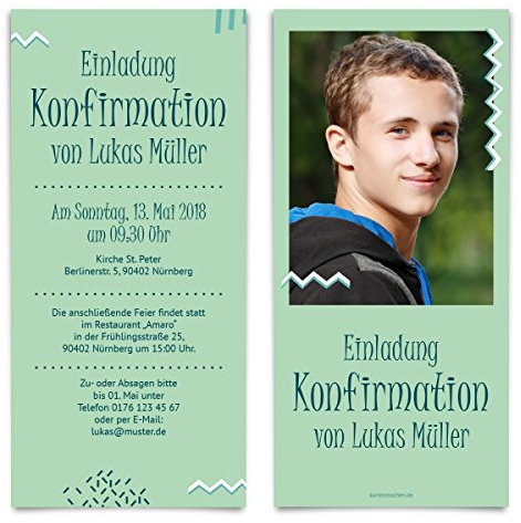 Kartenmachen.de 10 x Konfirmation Einladungskarten Konfirmationseinladungen Konfirmationskarten - Verspieltes Zickzack