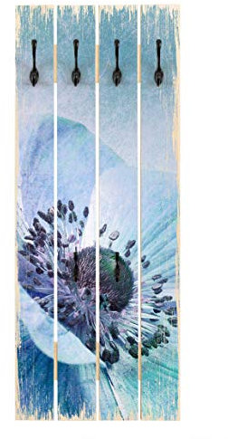 Motiv Blumen Garderoben Planken Flurgarderobe Holz Blüte in Türkis Haken schwarz