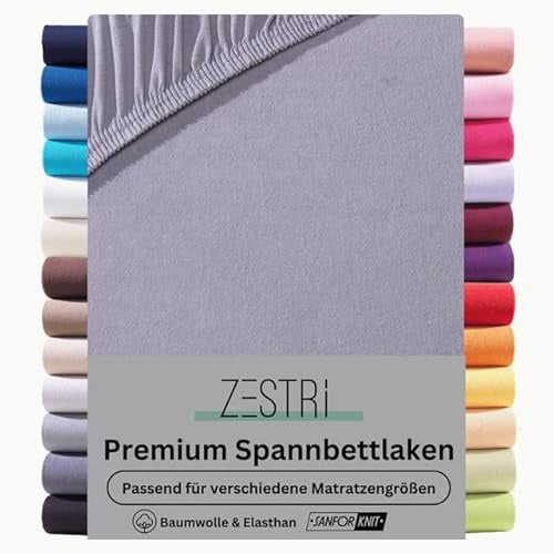 Zestri Premium Boxspringbett Spannbettlaken 140x200cm bis 160x220cm, Grau, Bettlaken für Boxspringbett Wasserbett, bis 40 cm Steghöhe, ÖKO-TEX, 97% Baumwolle 3% Elasthan