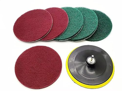 Super Large Size 7 Inch Drill Powered Brush Tile Scrubber Scouring Pads Cleaning Kit, 2 Different Stiffness, 7-Inch Disc Pad Holder with 6 Scrubbing Pads, Cleans Large Flat Areas Perfectly (7-inch)