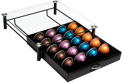 Amtido Tiroir De Rangement Pour Capsules/Dosettes Vertuoline Nespresso/Dolce Gusto | Surface Pour Machine À Café En Verre | Rangement et Distributeur Moderne Pour Capsules À Café