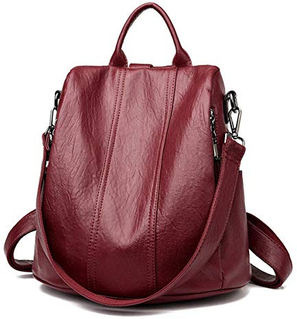Kris Anna Damen Diebstahlsicherer PU Leder Rucksack mit Schulterriemen Rotwein EINWEG
