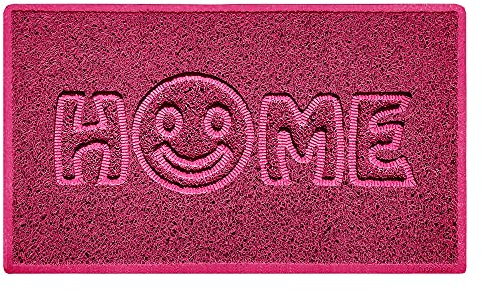 Nicoman SMILEY FACE Embossed Shape Door Mat Dirt-Trapper Washable Barrier Doormat-(Use Indoor or Sheltered Outdoor)-(75x44cm/29.5x17.3inches,Medium) Pink