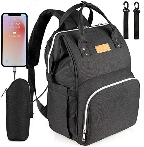 NEVEQ Baby Wickelrucksack, Babytasche für Reise, Wickeltasche Große Kapazität, Multifach Reise Rucksack Wasserdicht Fächer Babyflaschehälter (Schwarz)