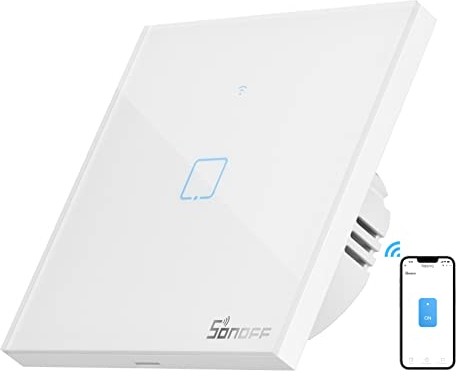SONOFF Interruptor luz Wifi,Interruptor Tactil T0EU1C ,Interruptor pared Inteligente Control APP,Control por Voz, Temporizador, Escenas Inteligentes,Compatible con Alexa y Google Home (1 Vía)