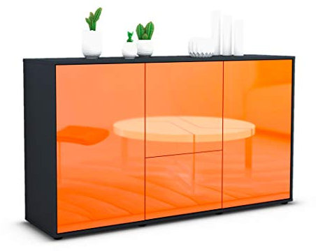 Stil.Zeit Sideboard Diana, Korpus anthrazit matt, Front Hochglanz Mandarine (136x79x35cm) Push-to-Open Technik