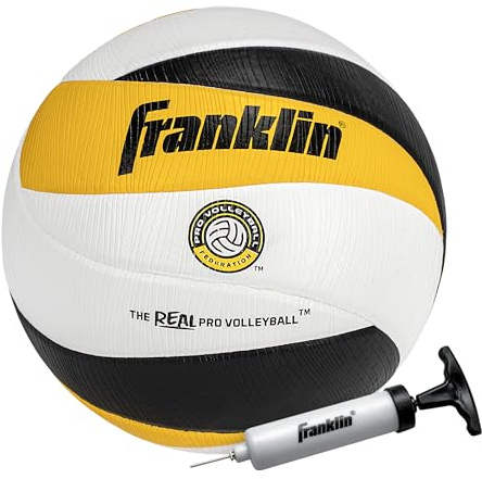 Franklin Sports PVF Real Pro Indoor Game Volleyball - Official Size Professional Indoor Volleyball for Match Play - 12 Panel Microfiber Cover Game Ball - Ball + Pump with Needle Set