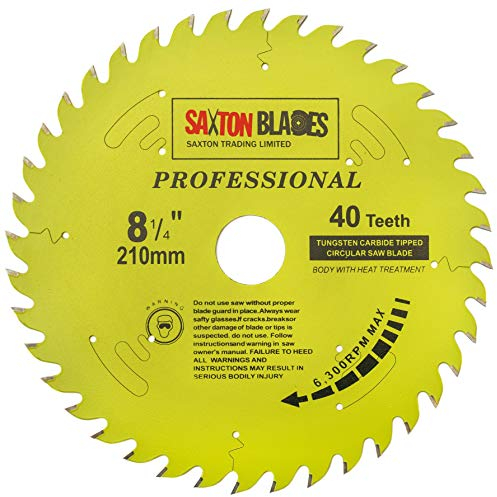 Saxton - TCT21040TPRO - Lama per sega circolare TCT, 210 mm x 40 denti x foro da 30 mm, anelli di riduzione da 16, 20, 25, 25,4 mm compatibile con Evolution, Festool, Bosch, Makita, Dewalt
