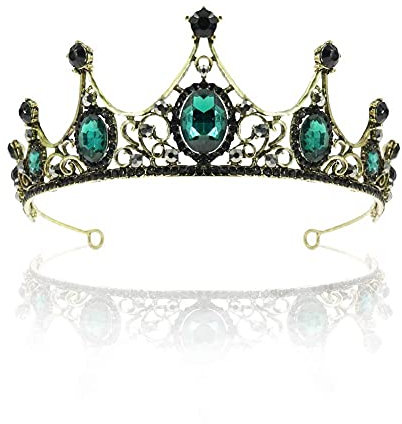 TOCESS Grüne Krone Tiara für Frauen, Vintage Prinzessin Krone Königin Tiara mit Heiligenschein Kristall Smaragd Strass für Mädchen Braut Hochzeit Festzug Halloween Abschlussball Geburtstag Festival