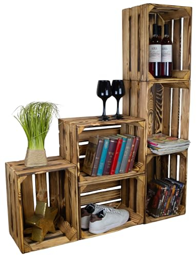 Kistenkolli Altes Land geflammte Holzkiste Bella 40 x 30 x 25cm Holzkiste Apfelkiste Weinkisten Regalkisten Aufbewahrungskiste (8er set Bella)