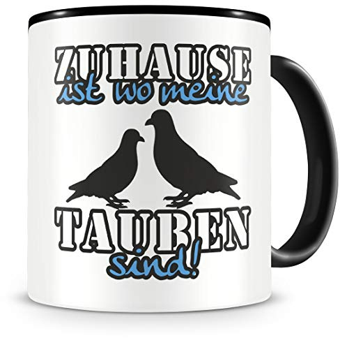 Samunshi® Tauben Tasse mit Spruch Zuhause ist Tauben Geschenk für Tauben Fans Kaffeetasse groß Lustige Tassen zum Geburtstag schwarz 300ml