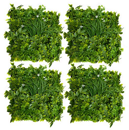 GreenBrokers A1269-01 Künstliche Hecke mit gemischten Blättern, weiße Blüten (einzelnes Segment), UV-stabil, vertikaler Garten, Gelb, 1 m