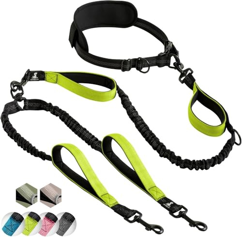 SparklyPets Hands Free Double Dog Lead Splitter – Dual Dog Lead for Medium and Large Breeds – Leash for 2 Dogs with Padded Handles, Reflective Stitches, No Pull, Tangle Free (Green, For 2 Dogs)