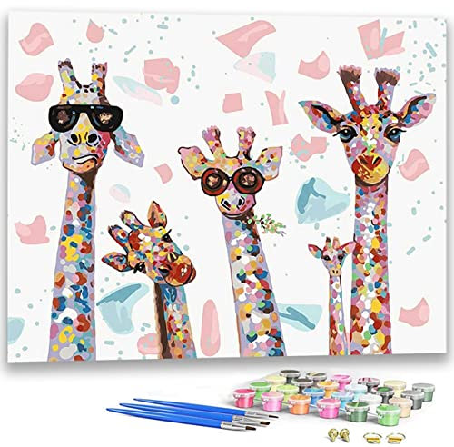 SULISO Peinture par Numero Adulte, Kit Peinture Adulte Enfant Comprend des Peintures Acryliques et des Pinceaux Sans Cadre,Famille Girafe 40x50 cm