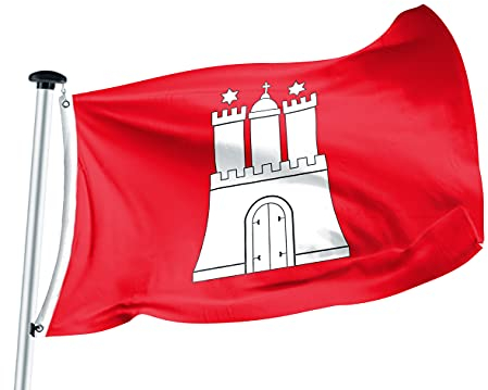 FLAGLY Premium Flagge Hamburg 100x150cm -115g/m² Stoffgewicht - gedruckt, robustes und witterungsbeständiges Glanzpolyester mit Ösen (100 x 150 cm, Hamburg)