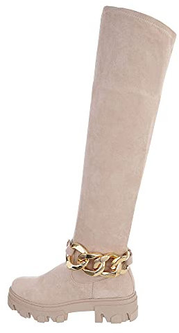 Ital Design Damenschuhe Stiefel Overknees, DE1085S-, Kunstleder, Beige, Gr. 37
