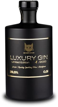 BÖSER KATER Luxury Gin in hochwertiger Flaschendose, Limited Edition, Wacholder trifft Qualitätsschaumwein, Limitiert auf 2000 Flaschen weltweit | Von Hand in Gold beschriftet 0,5l 39,5% vol.