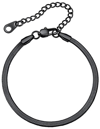 Bestyle Schlangen Armband Damen aus Edelstahl Charm Handkette, Breite 3mm / 5mm, Verstellbare 16+5cm, Silber/Gold/Rosegold/Schwarz