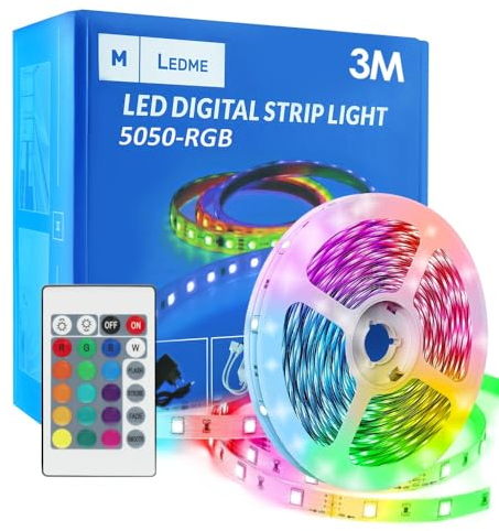 M mimotec - Tira LED RGB, Luz LED Habitación 3 metros con adhesivo, IP65 Impermeable, Control Musical con App, Multicolor Regulable en intensidad, Súper Brillante LED Tira para Fiestas, LM2402