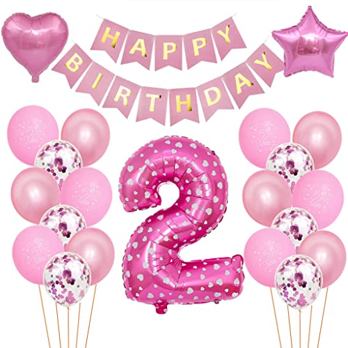 Geburtstag Dekoration 2 jahr Mädchen, Rosa 2 Geburtstag Mädchen, Kindergeburtstag Deko 2 Jahr, Luftballon 2. Geburtstag Dekorationen für Mädchen, 2.Geburtstag Deko Mädchen (2)