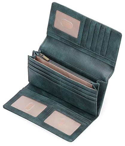 GOIACII Geldbörse Damen Leder Vintage, Portemonnaie Damen, RFID Blocking groß und im Langformat Geldbeutel Damen mit 11 Kartenfächer und Kleingeldfach