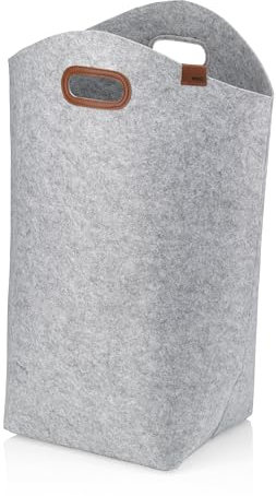 kela Filz Wäschesack faltbar, Laundry Baskets, Wäschesammler 61 cm, FAY, verstärkte Griffe, hellgrau