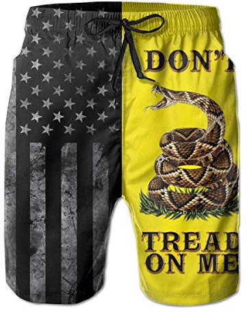 Shuwekk Herren Badehose mit amerikanischer Flagge, Sommer-Surf-Board-Shorts, schnell trocknende Strandshorts mit Netzfutter, Flagge USA und Dont Tread on Me, XXX-Large