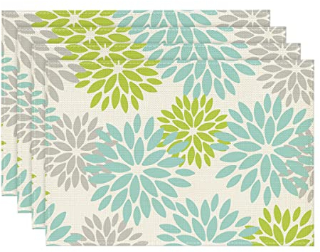Artoid Mode Blumen Grün Dahlien Sommer Platzsets 4er Set, 30x45cm Urlaub Tischsets Waschbar Platzdeckchen Küche Party Deko