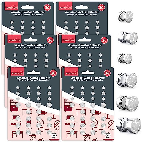 SOL 180pcs Assorted Watch Batteries, Mixed Alkaline AG Button Battery for Calculator, Toys, Remotes & Pacemaker, Assorted Sizes LR41 SR626SW GPA76 L736 LR626 AG13 LR44, High Performace Power Source