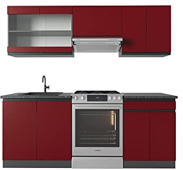 Vicco Mueble de Cocina R-Line, Rojo/Antracita, 200 cm Forma de J
