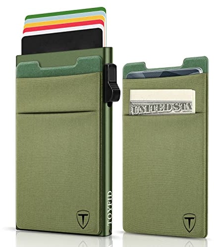 TOYFID Minimalistische Brieftasche-RFID-Schutz-Kartenhalter-Pop up Geldbörse-Schlankes Kreditkartenetui mit Münzfach