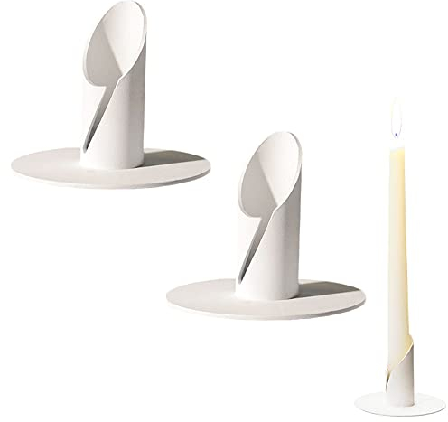 Kerzenhalter aus Metall, 2 Stück, Kerzenhalter, Kerzenhalter aus Metall für Wohnzimmer und Schlafzimmer, Dekoration, Esstisch, Heimdekoration, Weiß