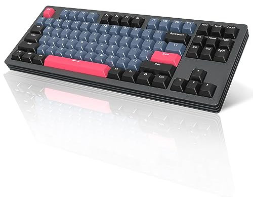 A.JAZZ Tastiera meccanica AKC087, tastiera wireless con connessione tri-modalità, base in metallo multistrato, compatta 87 tasti, layout TKL 80%, tricolore, tastiera RGB ricaricabile sostituibile a