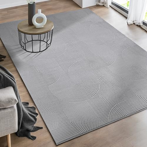 the carpet Rio - moderner und weicher Teppich Wohnzimmer Schlafzimmer mit Anti-Rutsch-Rücken und 3D-Optik, Flauschige Oberfläche, pflegeleicht und robust, Grau, 80 x 300 cm