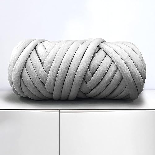 DHGKVK Sperrige Armstricken Wolle,Chunky Yarn, Chunky Wolle(2cm x 25m),Wolle zum Häkeln Dickes Garn,Dicke Wolle für Decke, Geeignet Weben von Haustier Nest für Anfänger, Decken, Zierkissen(500g Grau)