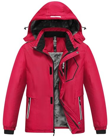 MoFiz Winterjacke Jungen Skijacke Warm Innenfutter Kinder Wasserdichte Winddichte Parka Outdoor Softshelljacken mit Abnehmbare Kapuze Rot L (DE152-164)